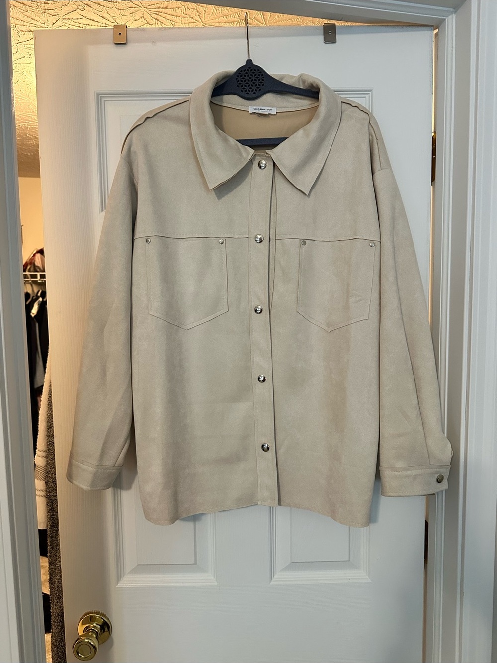 Chic Soul Beige Suede-Look Snap Front Shacket